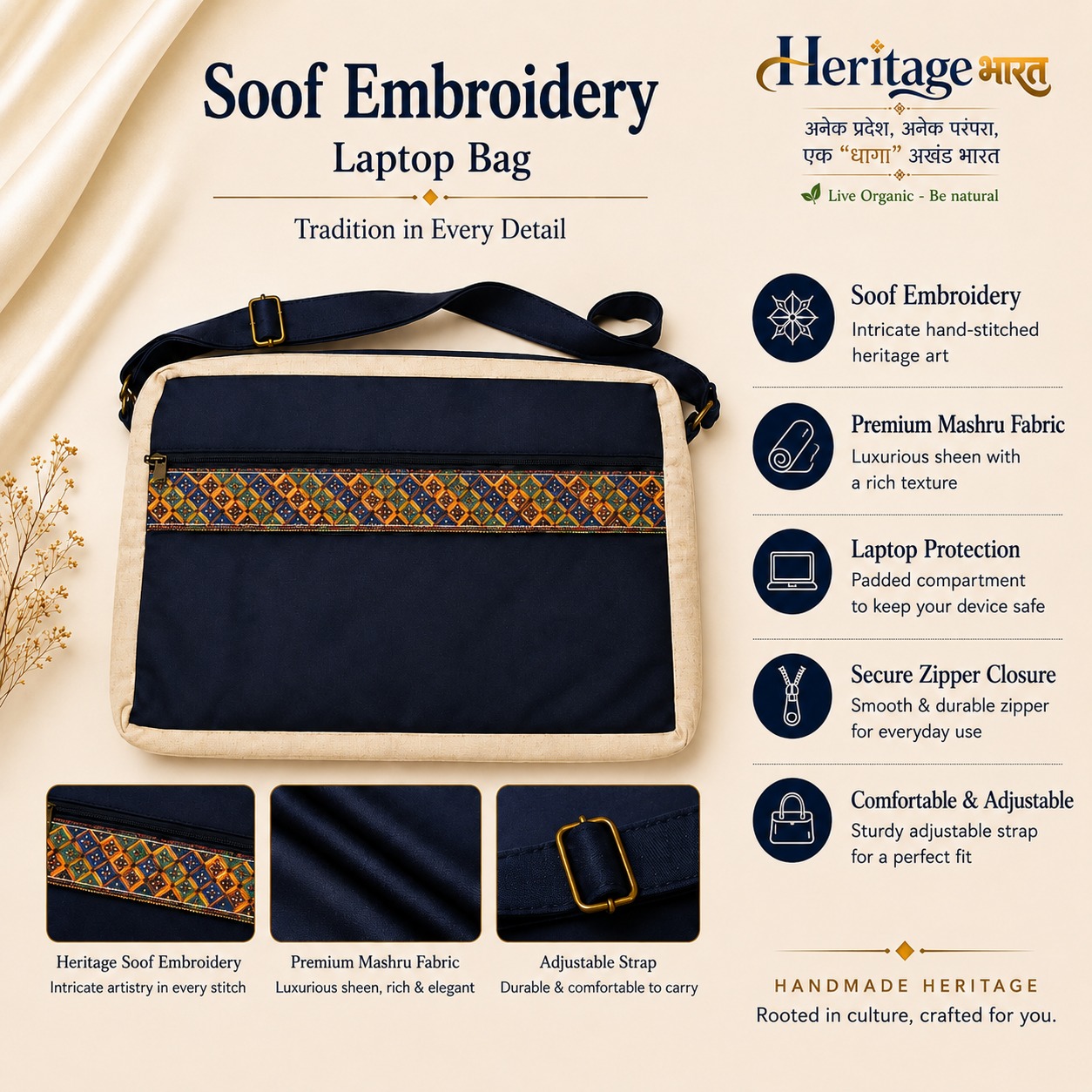 SOOF EMBROIDERY LAPTOP BAG