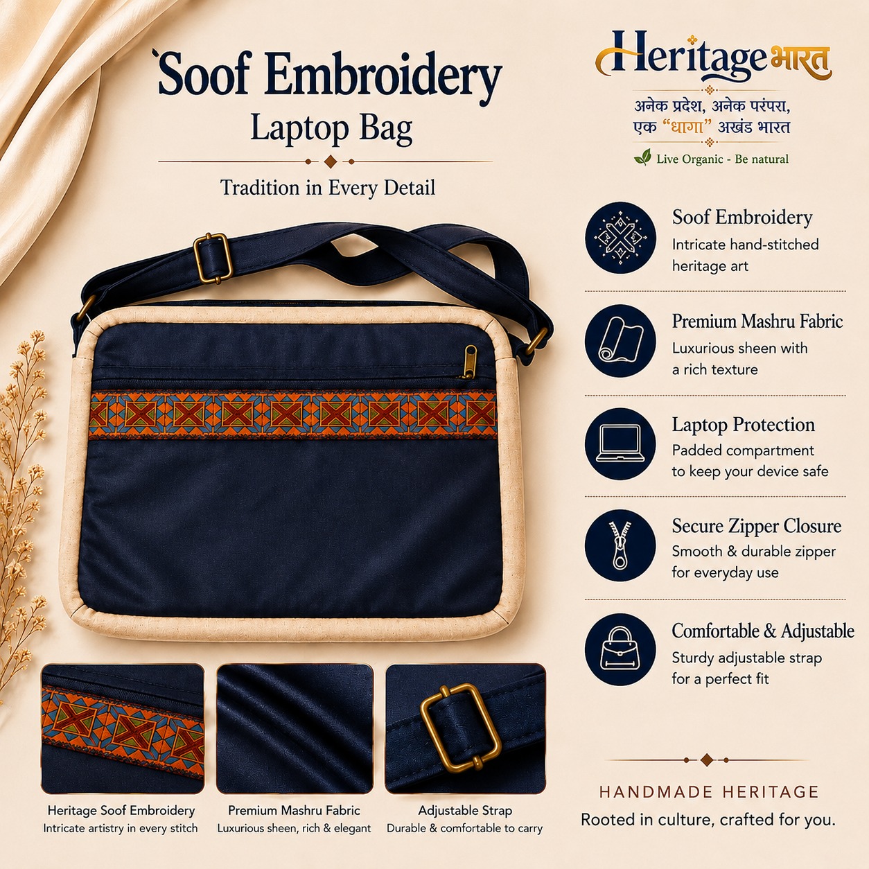 SOOF EMBROIDERY LAPTOP BAG